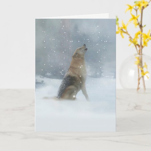 Feestdagen Wolf in de sneeuw Kaart (Gele Bloem)