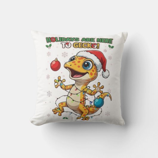 Feestdagen zijn hier om te Gecko – Schattige Kerst Kussen (Voorkant)