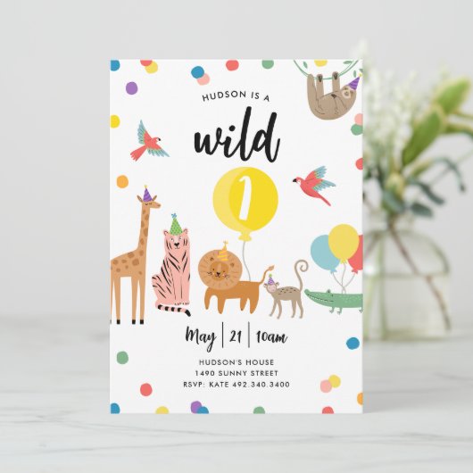 Feestdier 1e Verjaardag uitnodiging (Staand voorkant)