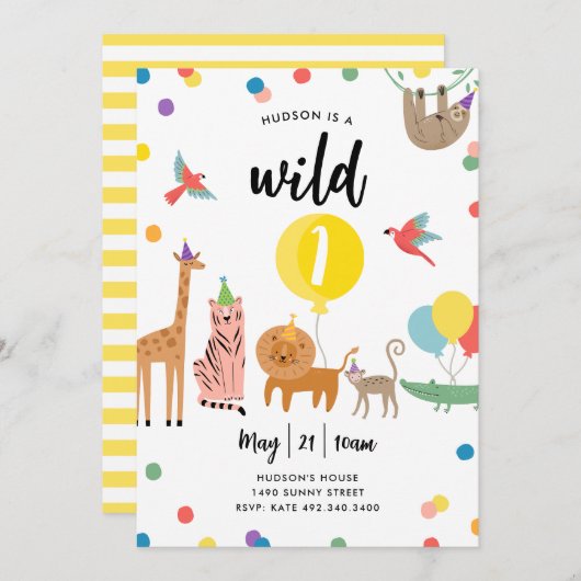 Feestdier 1e Verjaardag uitnodiging (Voorkant / Achterkant)