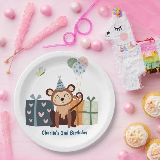 Feestdier, Aap met geschenken en ballon Papieren Bordje (Feest)