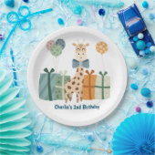 Feestdier, Giraffe met geschenken en ballon Papieren Bordje (Feest)