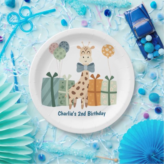 Feestdier, Giraffe met geschenken en ballon Papieren Bordje (Feest)