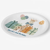 Feestdier, Giraffe met geschenken en ballon Papieren Bordje (Gekanteld)