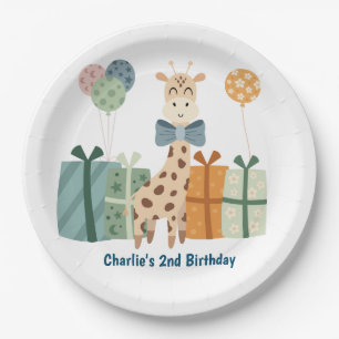 Feestdier, Giraffe met geschenken en ballon Papieren Bordje