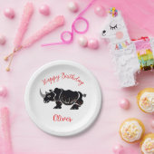 Feestdier - Graphic RHINOCEROS - Gelukkige Verjaar Papieren Bordje (Feest)