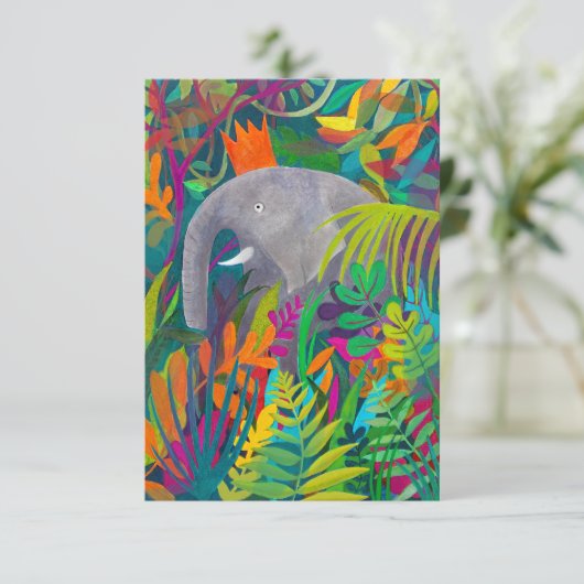 Feestdier! Oerwouden olifantenkaart Bedankkaart (Staand voorkant)