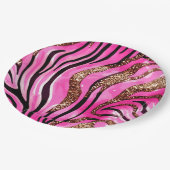 Feestdier Tijgerprint Papieren Beker, Roze Glitter Papieren Bordje (Gekanteld)