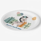 Feestdier, Zebra met geschenken en ballon Papieren Bordje (Gekanteld)