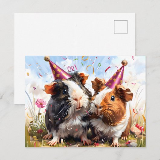 Feestdieren - 2 cavia's briefkaart (Voorkant / Achterkant)