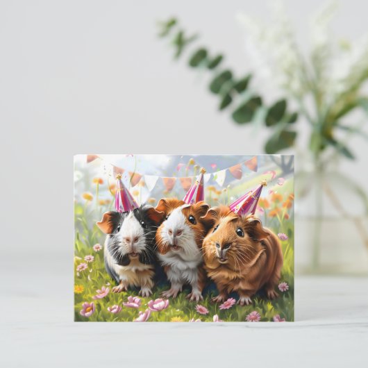 Feestdieren - 3 cavia's briefkaart (Staand voorkant)