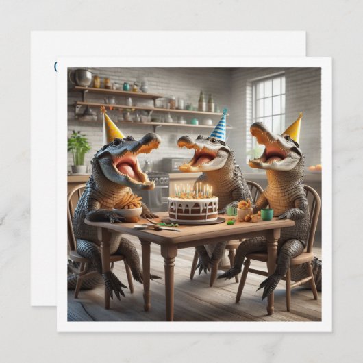 Feestdieren, Alligators eten taart verjaardag Kaart (Voorkant / Achterkant)