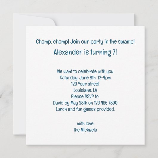 Feestdieren, Alligators eten taart verjaardag Kaart (Achterkant)