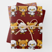 Feestdieren, Chevron en Plain Red Inpakpapier Vel (In situ)