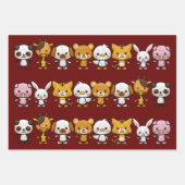 Feestdieren, Chevron en Plain Red Inpakpapier Vel (Voorkant)