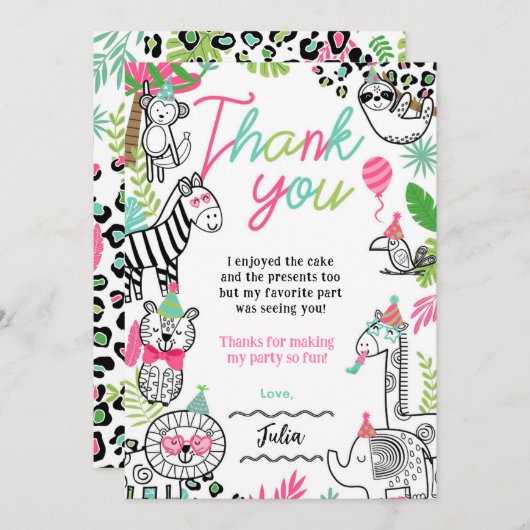 Feestdieren Dank u kaarten (Voorkant / Achterkant)