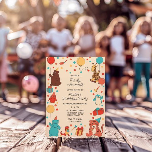 Feestdieren en Confetti Aangepaste Kinderverjaarda Kaart