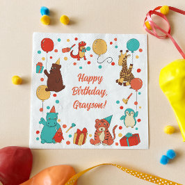 Feestdieren en confetti aangepaste kinderverjaarda servet