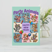 Feestdieren "Gelukkig Nieuwjaar" Kaart (Staand voorkant)