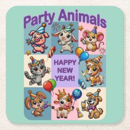 Feestdieren "Gelukkig Nieuwjaar" Kartonnen Onderzetters