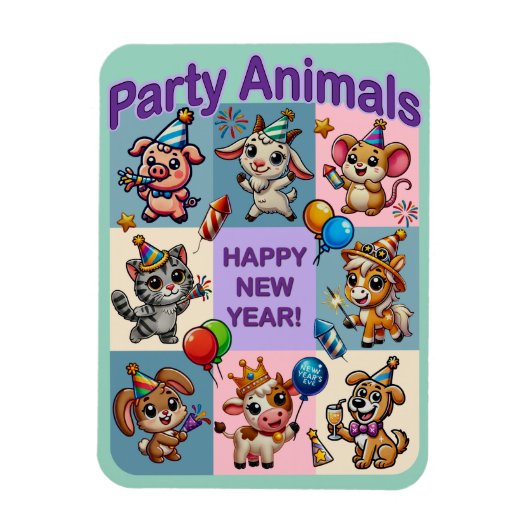 Feestdieren "Gelukkig Nieuwjaar" Magneet (Verticaal)