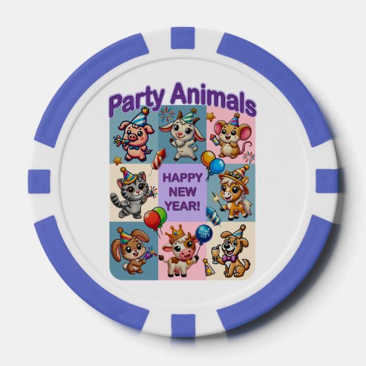 Feestdieren "Gelukkig Nieuwjaar" Poker Chips (Voorkant)