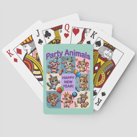 Feestdieren "Gelukkig Nieuwjaar" Pokerkaarten (Achterkant)