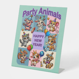 Feestdieren "Gelukkig Nieuwjaar" Reclamebord Met Voetstuk