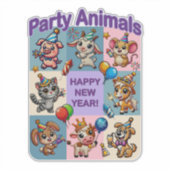 Feestdieren "Gelukkig Nieuwjaar" Sticker (Voorkant)