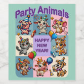 Feestdieren "Gelukkig Nieuwjaar" Wijn Etiket (Enkel label)