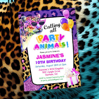 Feestdieren Jungle Zoo Verjaardagsuitnodiging Meis Kaart