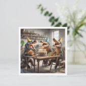 Feestdieren, Krokodillen eten taart verjaardag Kaart (Staand voorkant)