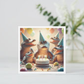 Feestdieren, Krokodillen eten taart verjaardag Kaart (Staand voorkant)