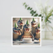 Feestdieren, Krokodillen eten taart verjaardag Kaart (Staand voorkant)
