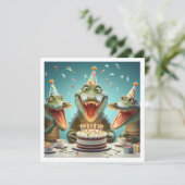 Feestdieren, Krokodillen eten taart verjaardag Kaart (Staand voorkant)