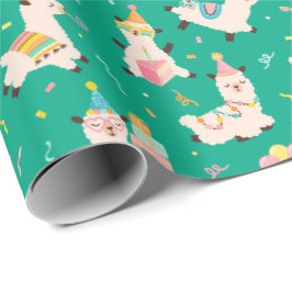 Feestdieren Lama Verjaardagsfeest Groen Cadeaupapier