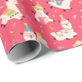 Feestdieren Lama Verjaardagsfeest Roze Cadeaupapier