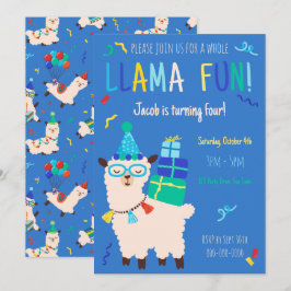 Feestdieren Lama Verjaardagsjongens Blauw Kaart