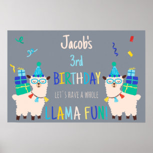 Feestdieren Lama Verjaardagsjongens Grijs Poster