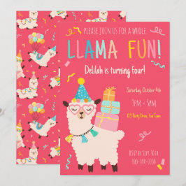 Feestdieren Lama Verjaardagsmeisjes Roze Kaart