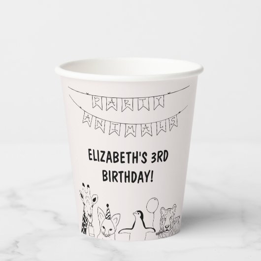 Feestdieren met de hand getekend doodle kind papieren bekers (Voorkant)