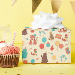 Feestdieren Nijlpaard, Giraffe, Beer Verjaardagsfe Cadeaupapier