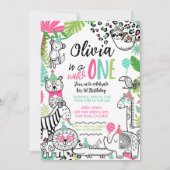 Feestdieren, Oerwoud Safari 1e Verjaardag Kaart (Voorkant)