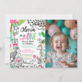 Feestdieren, Oerwoud Safari 1e Verjaardag Kaart (Voorkant)