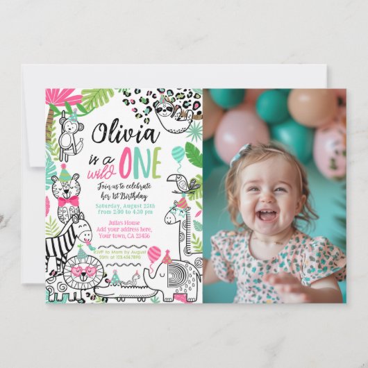 Feestdieren, Oerwoud Safari 1e Verjaardag Kaart (Voorkant)