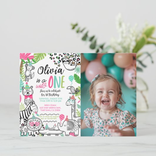 Feestdieren, Oerwoud Safari 1e Verjaardag Kaart (Staand voorkant)