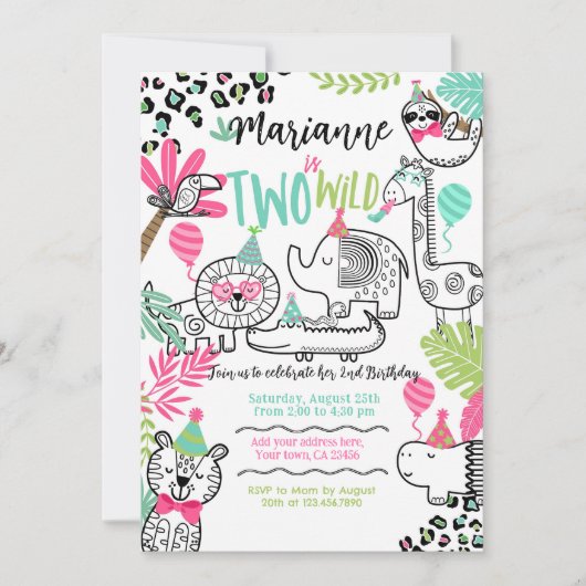 Feestdieren, Oerwoud Safari 2e Verjaardag Kaart (Voorkant)