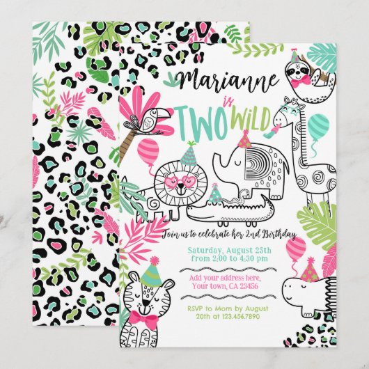 Feestdieren, Oerwoud Safari 2e Verjaardag Kaart (Voorkant / Achterkant)