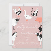 Feestdieren | Roze Kinder Koe Print Boerderij Dier Kaart (Voorkant)