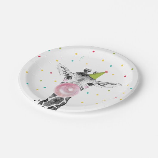 Feestdieren Safari Wild One Giraffe Zoo Birthday Papieren Bordje (Gekanteld)